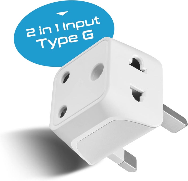 Ceptics UK Adapter for Indian Pins, Type G Plug Adapter with Dual Inputs, India to UAE Adapter, Ireland Plug - 2 in 1 UK Adapter for Laptops, Phones, Chargers - CE - RoHS, 3 Pack, 5 Years Warranty - Image 2
