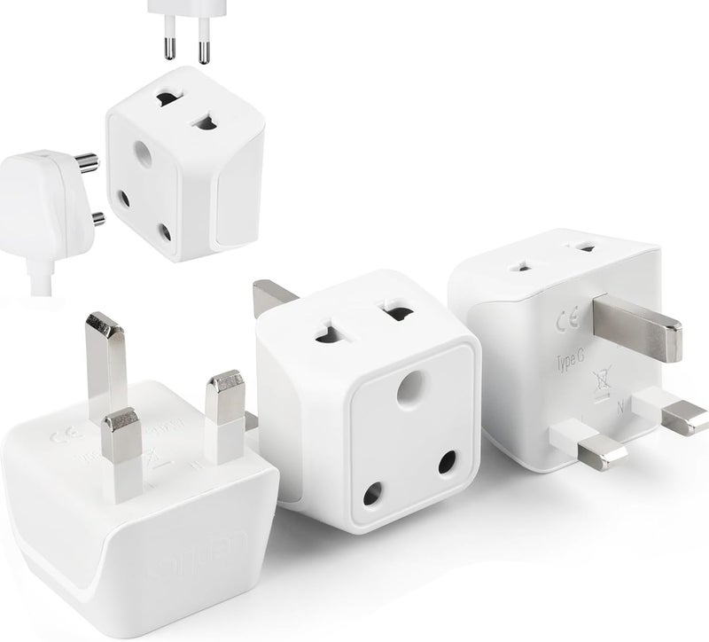 Ceptics UK Adapter for Indian Pins, Type G Plug Adapter with Dual Inputs, India to UAE Adapter, Ireland Plug - 2 in 1 UK Adapter for Laptops, Phones, Chargers - CE - RoHS, 3 Pack, 5 Years Warranty - Image 1