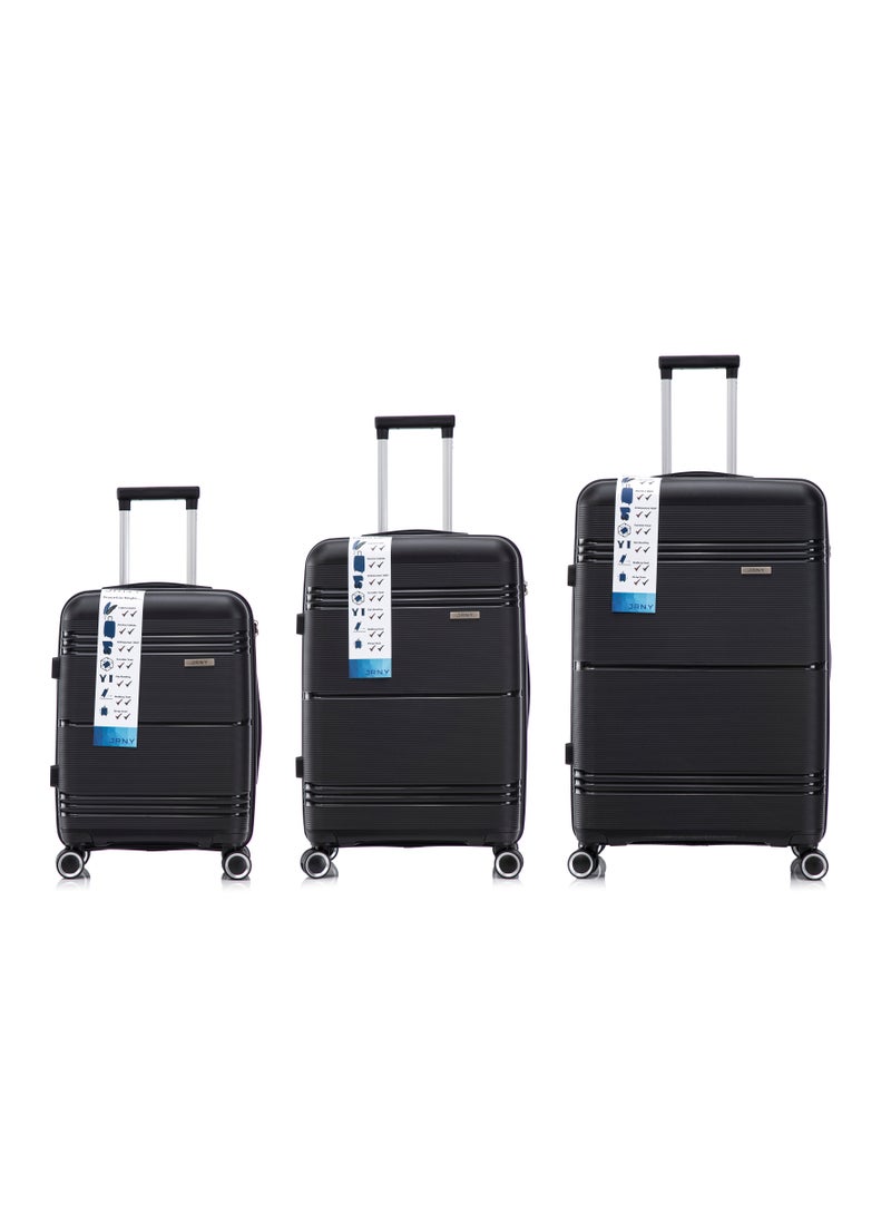 JRNY Hard Case Luggage Set of 3 – 20", 24", 28" Polypropylene, 8 Silent 360° Spinner Wheels – Black (PP 906) - Image 2