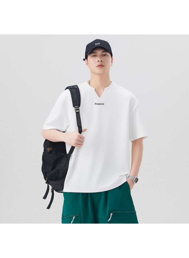 Fomoce solid Color Minimalist V-neck Casual T-shirt For Men - Cool & Dry Comfort - Image 4