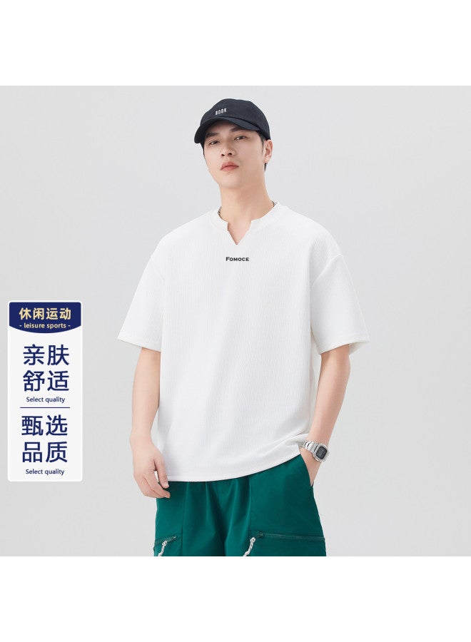 Fomoce solid Color Minimalist V-neck Casual T-shirt For Men - Cool & Dry Comfort - Image 2