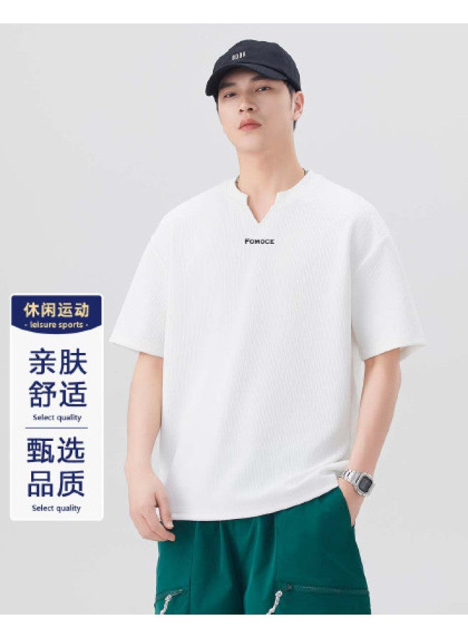 Fomoce solid Color Minimalist V-neck Casual T-shirt For Men - Cool & Dry Comfort - Image 1