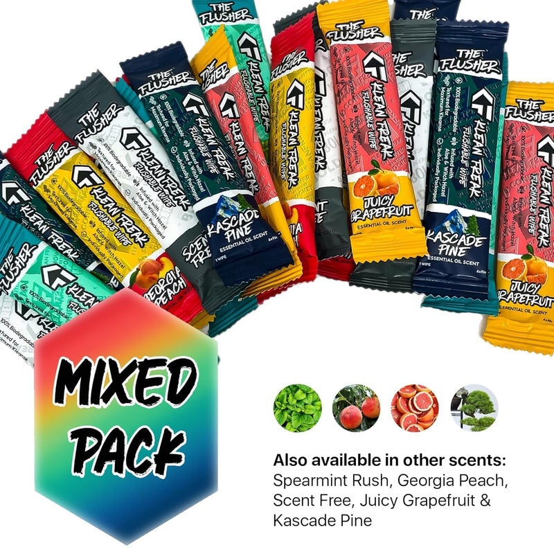 Klean Freak THE KLEAN FREAK FLUSHER - Flushable Wipes For Adults & Kids - 100% BIODEGRADABLE Individual Wrapped Travel WET Wipe for Toilet - Soothing Aloe & Witch Hazel - Alcohol Free 20 Pack - Mixed - Image 4