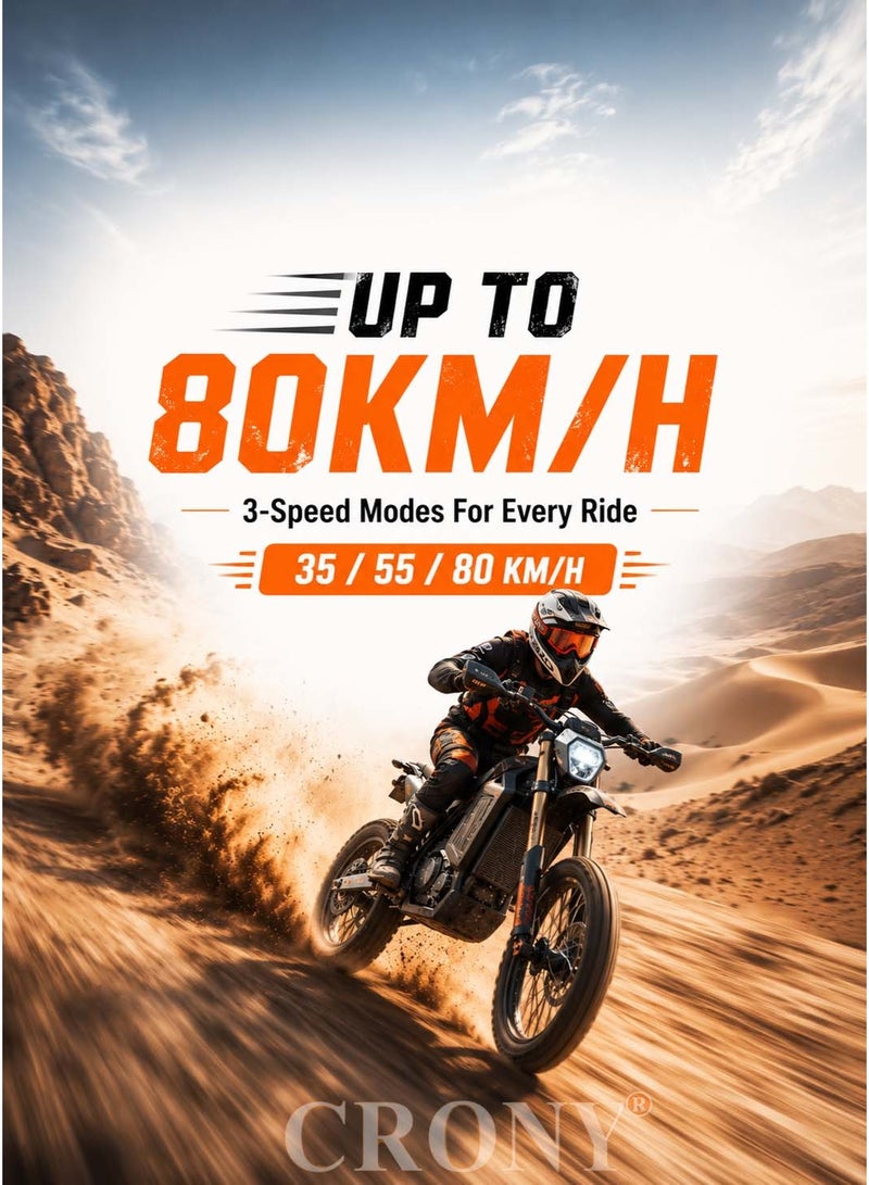 CRONY-08 4500W Electric Dirt Bike, 60V 27AH Battery, 35-55-80KM/H 3-Speed Modes, 55-75KM Range, E-Dirt Bike, Electric Off-Road Motorcycle, Electric Motorbike, Off-Road Bike, Trail Bike, Enduro Motorcycle, Dual Suspension, Disc Brakes, 17/14 Inch Off-Road Tires, 130KG Max Load, LED Headlight, Bluetooth Speaker - Image 4