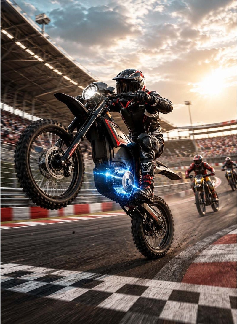 CRONY-08 4500W Electric Dirt Bike, 60V 27AH Battery, 35-55-80KM/H 3-Speed Modes, 55-75KM Range, E-Dirt Bike, Electric Off-Road Motorcycle, Electric Motorbike, Off-Road Bike, Trail Bike, Enduro Motorcycle, Dual Suspension, Disc Brakes, 17/14 Inch Off-Road Tires, 130KG Max Load, LED Headlight, Bluetooth Speaker - Image 5