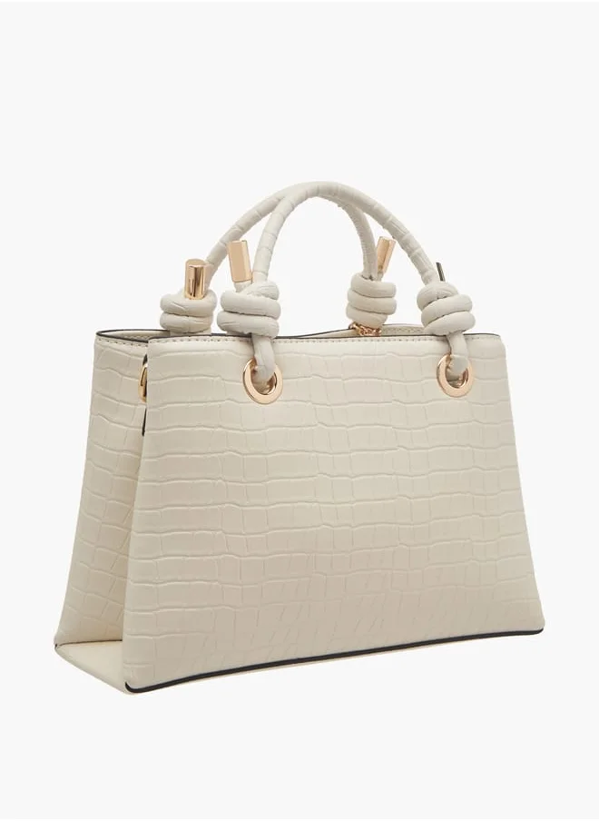 Paprika Women's Textured Tote Bag with Double Knot Handle and Button Closure