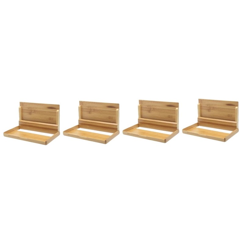 4Pcs Wooden Business Card Holder Stand 3 Grid Display Rack Office Storage Case - Image 2