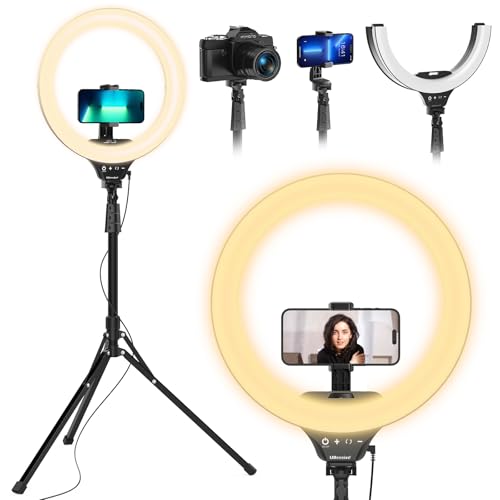 UBeesize 14 LED Foldable Ring Light with 62 Tripod Stand Selfie Ring Light for Video Recording Live Streaming TikTok YouTube Compatible with iPhone Android Black - Image 1
