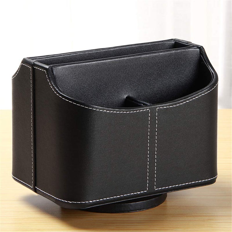 Arniche PU Leather Remote Control Holder,360 Degree Spinning Desk TV Remote Caddy,Desk Organizers and Accessories,for Controller,Media,Mail,Calculator,Mobile Phone,Pen Storage Holder(Black) - Image 2