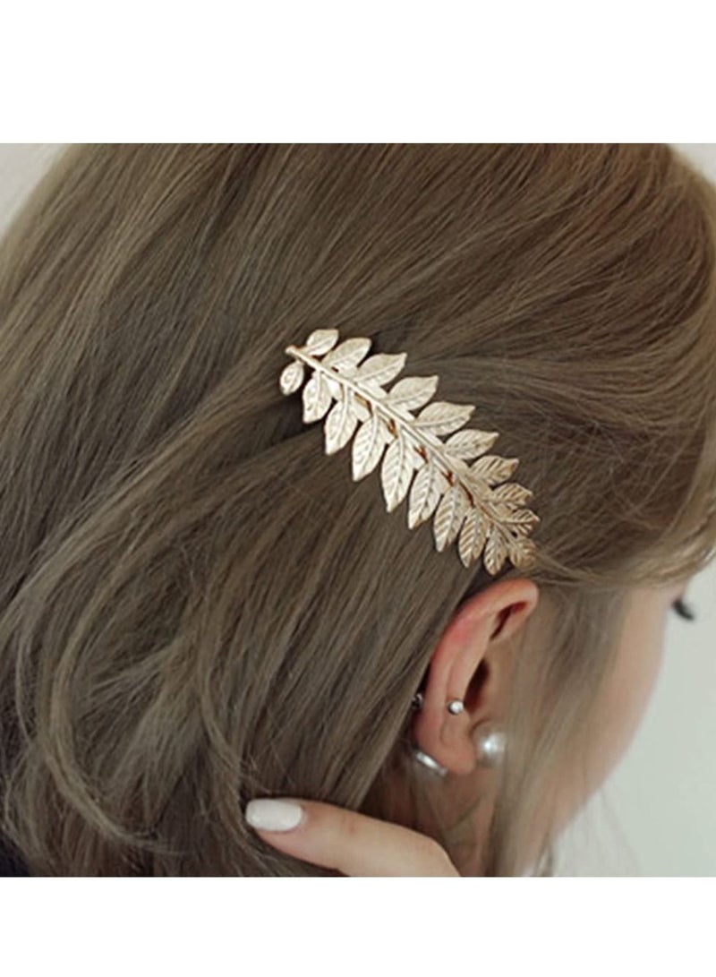 SYOSI 4 Pack Hair Clip, Gold Feather Leaf Flower, Metal Snap, Leaves Hair Barrettes Claw Clamp Bobby Pin Alligator Hairclips Wedding Party Hair Decorations Accessories for Women Ladies - Image 3