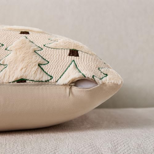 Allorry Christmas Pillow Covers 20x20 inch Set of 2 Christmas Decorations Soft Plush Faux Fur Wool Beige Xmas Tree Throw Pillow Cases Winter Holiday Decor for Sofa Living Room PT012C20 - Image 3