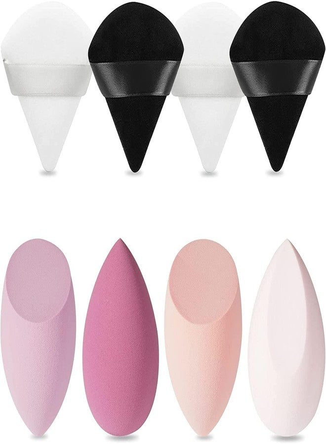 Ruby Face Rubyface 4 Pcs Makeup Sponge Beauty Blender with Egg Case with 4 Pcs Powder Puff Triangle Soft Powder Sponge Reusable Cosmetic Foundation Wet Dry Makeup Set Multi-colored - Image 2