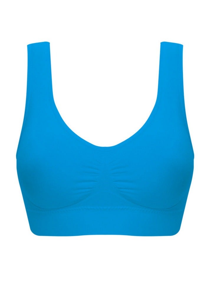 AROAQ Women Sports Bra, Fitness Sports Yoga Bra with Removable Padding,  Double-layer Seamless  Sports Bra without Rims, Comfortable Soft Bra for Workouts Running Yoga Trainings, (Size XL, Blue)  - Image 1