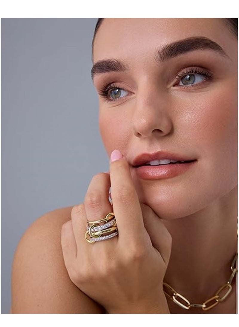 Generic 14K Gold Plated Interlocked Stackable Rings for Women | Statement Multi Ring Mixed Metals Stack | Cubic Zirconia Two-Toned Stacking Jewelry Size 8  - Image 2