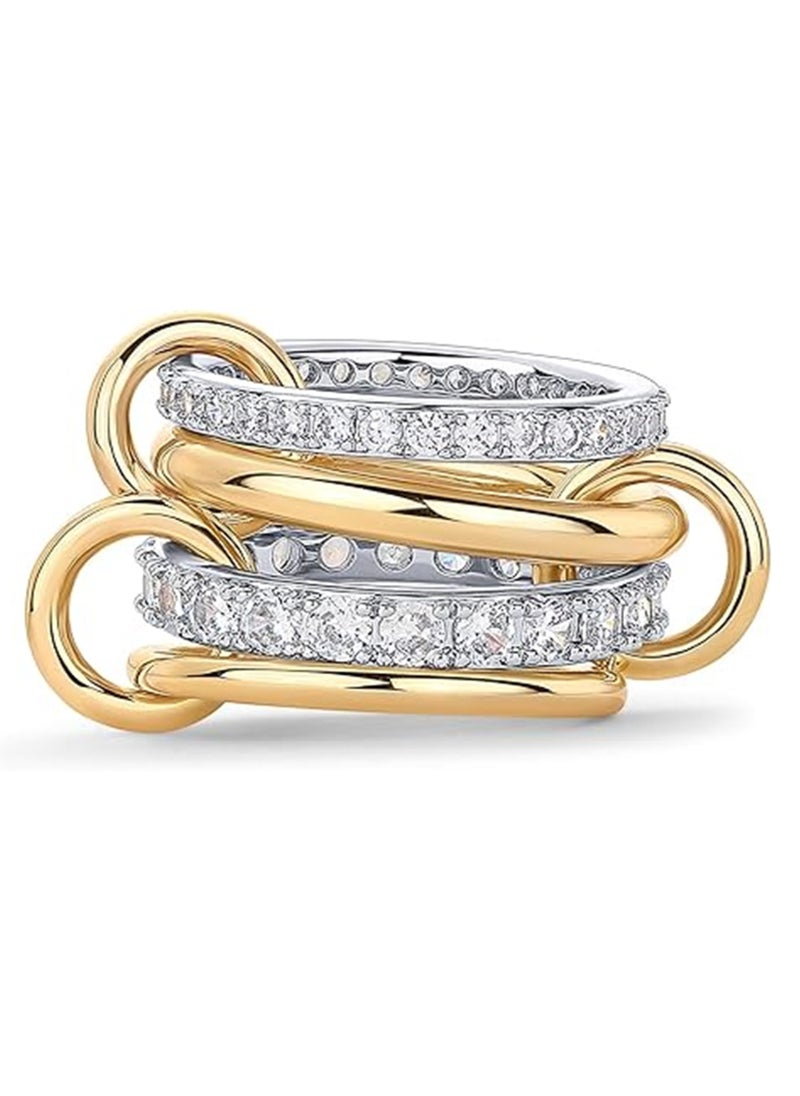 Generic 14K Gold Plated Interlocked Stackable Rings for Women | Statement Multi Ring Mixed Metals Stack | Cubic Zirconia Two-Toned Stacking Jewelry Size 8  - Image 3