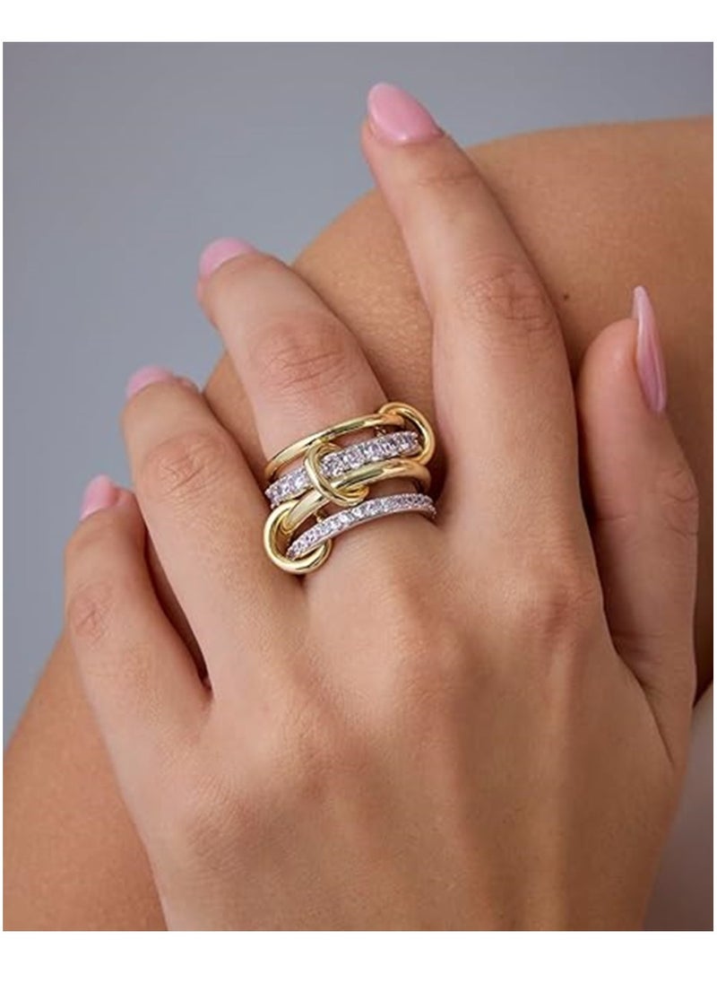 Generic 14K Gold Plated Interlocked Stackable Rings for Women | Statement Multi Ring Mixed Metals Stack | Cubic Zirconia Two-Toned Stacking Jewelry Size 8  - Image 4