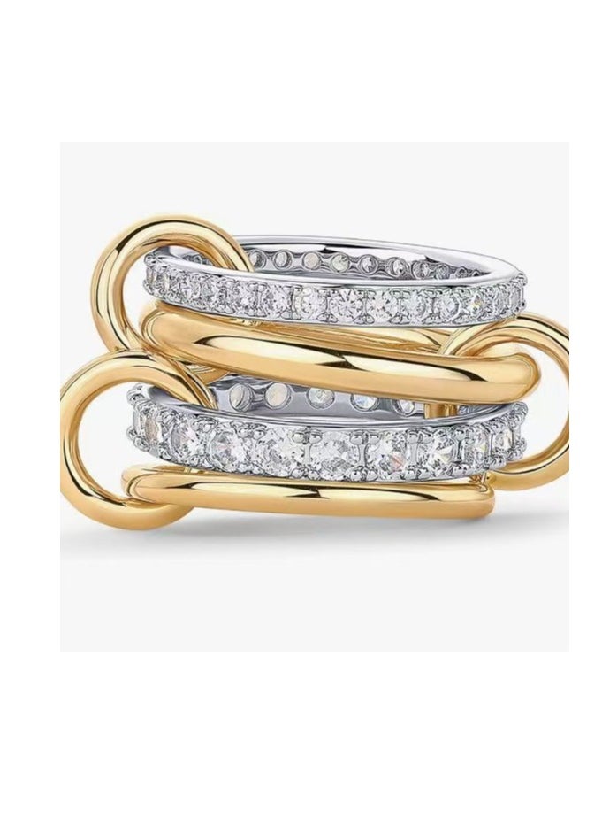 Generic 14K Gold Plated Interlocked Stackable Rings for Women | Statement Multi Ring Mixed Metals Stack | Cubic Zirconia Two-Toned Stacking Jewelry Size 8  - Image 5