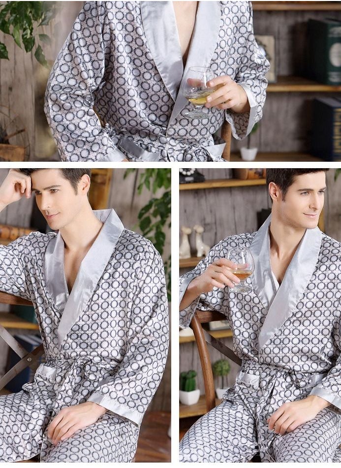 Loquat - Printed Pyjama Robe Silver - Image 1