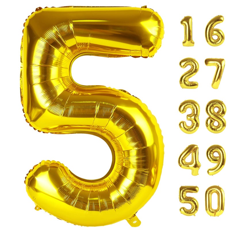 Kelfuoya 40 Inch Gold Balloon Number 5 Balloon Jumbo Mylar Foil Helium Balloon for 15 25 35 50 Big Giant Jumbo Huge Foil Mylar Balloons 55th 65th Birthday Balloons Men Women Party Decorations - Image 1