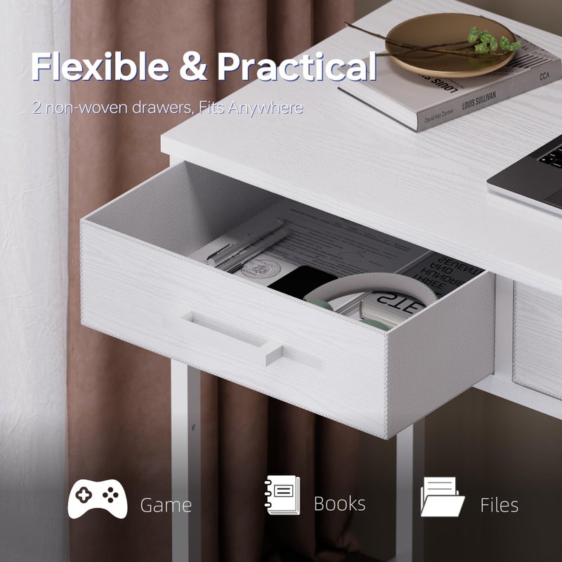 Pamray 32 Inch Small Computer Desk with 2 Drawers for Bedroom Study Writing Home Office Table for Small Spaces White - Image 5