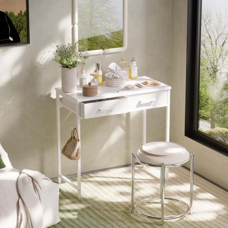Pamray 32 Inch Small Computer Desk with 2 Drawers for Bedroom Study Writing Home Office Table for Small Spaces White - Image 2