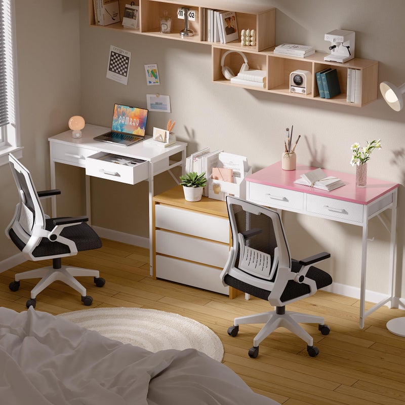 Pamray 32 Inch Small Computer Desk with 2 Drawers for Bedroom Study Writing Home Office Table for Small Spaces White - Image 3