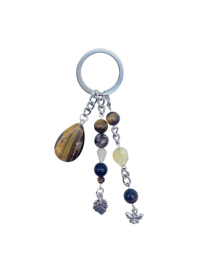 YTYAB Cute Crystal Keychains,Boho Key Rings for Car Keys,Kawaii Bag Backpack Handbag Purse Accessories Charms,Bling Healing Teardrop Keyring Handmade,Funny Tigers Eye Key Chain for Women Men（Brown） - Image 1
