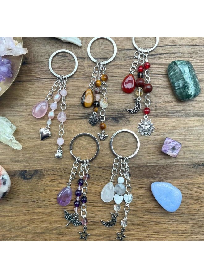 YTYAB Cute Crystal Keychains,Boho Key Rings for Car Keys,Kawaii Bag Backpack Handbag Purse Accessories Charms,Bling Healing Teardrop Keyring Handmade,Funny Tigers Eye Key Chain for Women Men（Brown） - Image 2