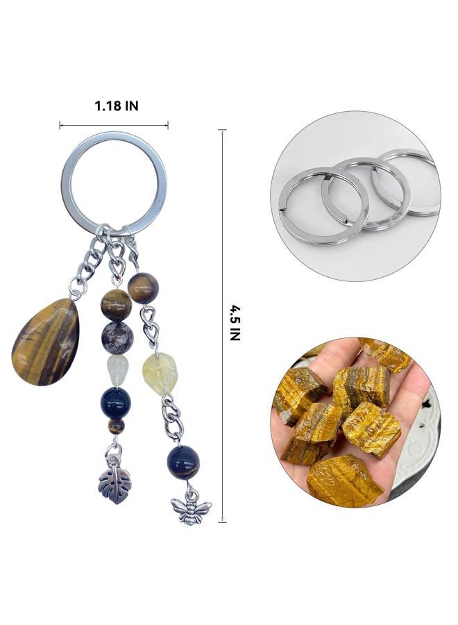 YTYAB Cute Crystal Keychains,Boho Key Rings for Car Keys,Kawaii Bag Backpack Handbag Purse Accessories Charms,Bling Healing Teardrop Keyring Handmade,Funny Tigers Eye Key Chain for Women Men（Brown） - Image 4