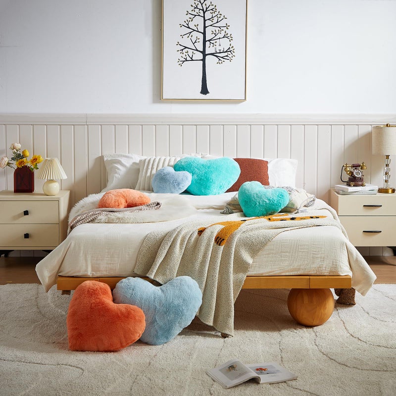 EastTree Heart Pillows  Pink Orange Heart Shaped Pillows  Love Throw Pillows Gifts  Ultra Faux Rabbit Fur Soft Small Cute Fluffy Pillows  Women Girls Kid Living Room Decor 10x13 Inch - Image 5