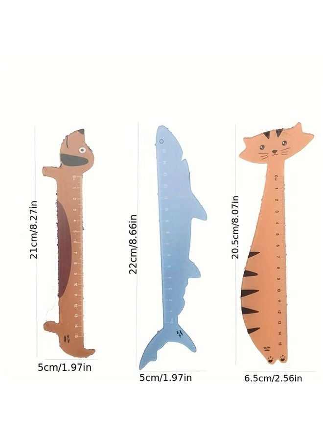 مسطرة على شكل حيوانات مجموعة سمك القرش كلب قط خشب اصطناعي مستلزمات مدرسية تعليمية - Image 3