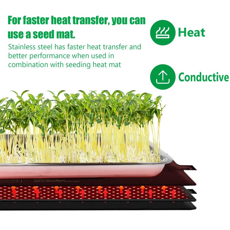 RooTrimmer 5 Pack Large Stainless Steel Seedling Trays, Heavy Duty Metal Water Catch Trays for Nursery Pots-Transplant, Seed Germination & Propagation Flats (17.5 inchÃ—13.56 inch, 1.18" Height) - Image 3