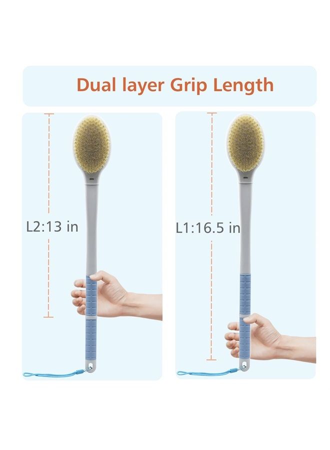 HONOMA Shower Brush with Soft and Stiff Bristles,17.5" Long Handle Dual-Sided Back Scrubber Bath Brush Body Exfoliator for Wet or Dry Brushing (Long Handle) - Image 1