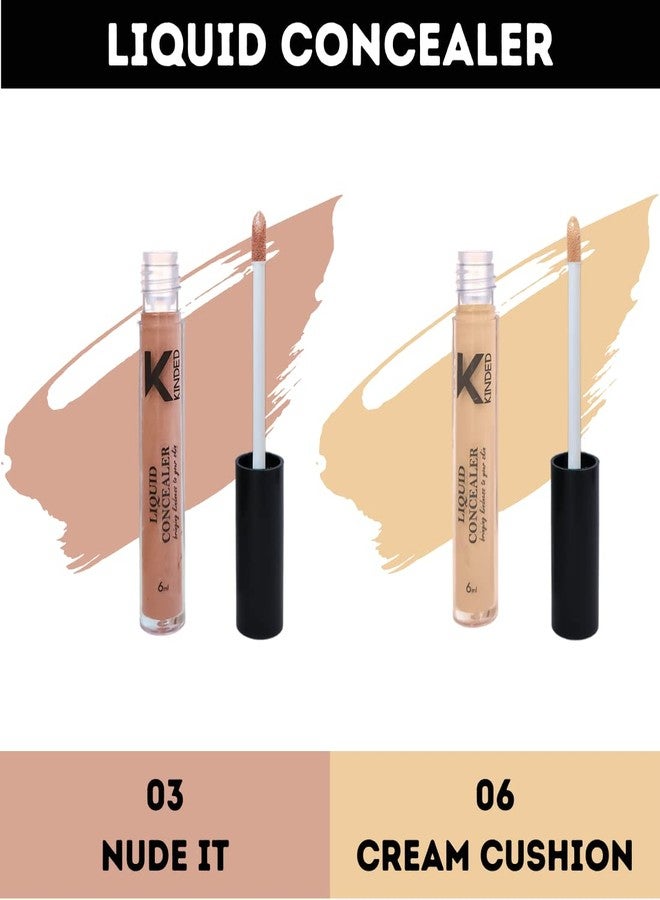 KINDED Liquid Concealer Full Coverage Colour Corrector Contour Waterproof HD Pro Master Series for Dry & Oily Skin Dark Circles & Spots (Creamy Matte, Nude It & Cream Cushion Combo, 6 ml each) - Image 2