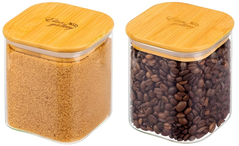 Glass Jars - Airtight Bamboo Lid for Kitchen Storage, Perfect for Spices, Tea, Sugar, Cereal, Cookies, Candies (200ml) (Square Shape, 2 Pieces)) - Image 1