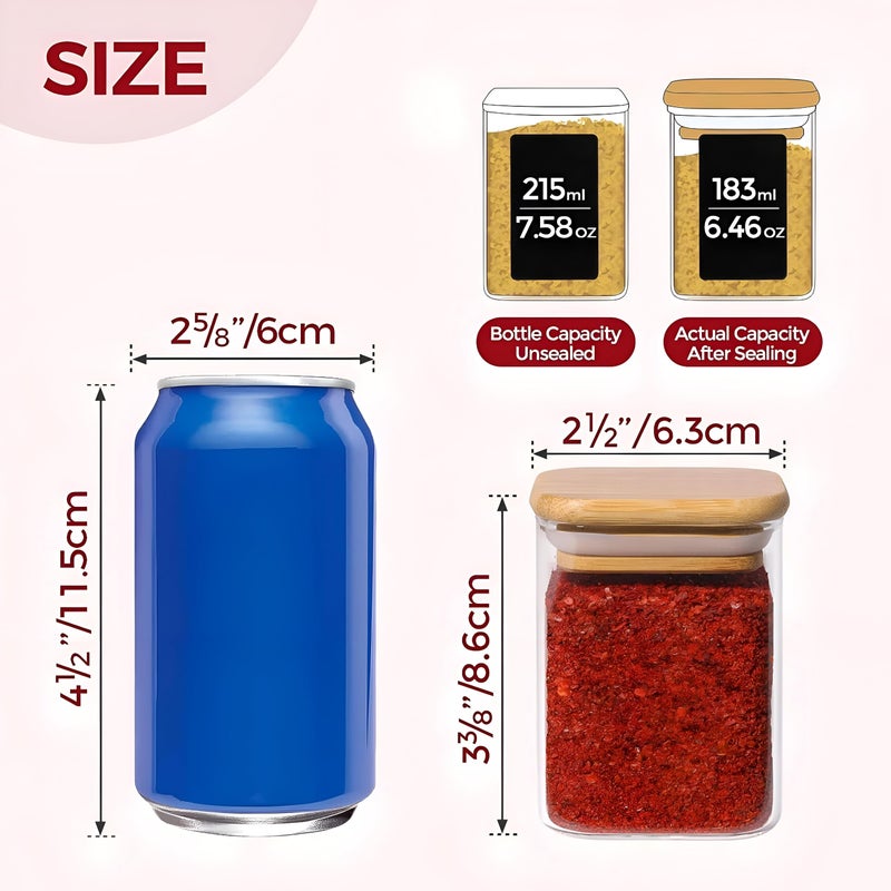 Glass Jars - Airtight Bamboo Lid for Kitchen Storage, Perfect for Spices, Tea, Sugar, Cereal, Cookies, Candies (200ml) (Square Shape, 2 Pieces)) - Image 3