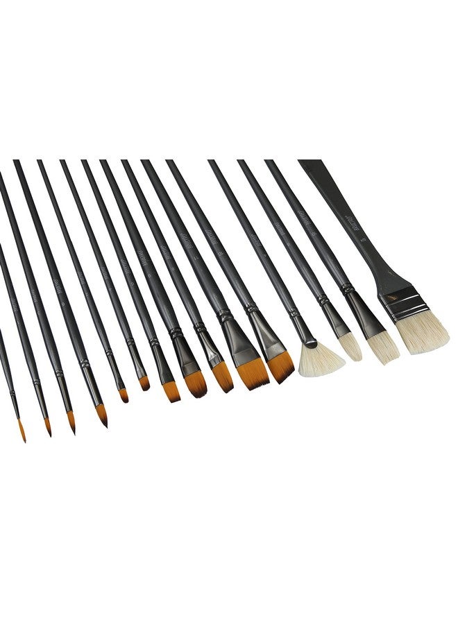 بروسترو فرشاة شعر مختلطة من Brustro Artists - مجموعة من 15 فرشاة (5 مسطحة، 1 مروحة، 4 دائرية، 4 فيلبرت، 1 زاوية) في حقيبة من البولي يوريثين | مقبض طويل، مناسبة للألوان الزيتية، والدهانات الأكريليكية، والألوان المائية. - Image 4