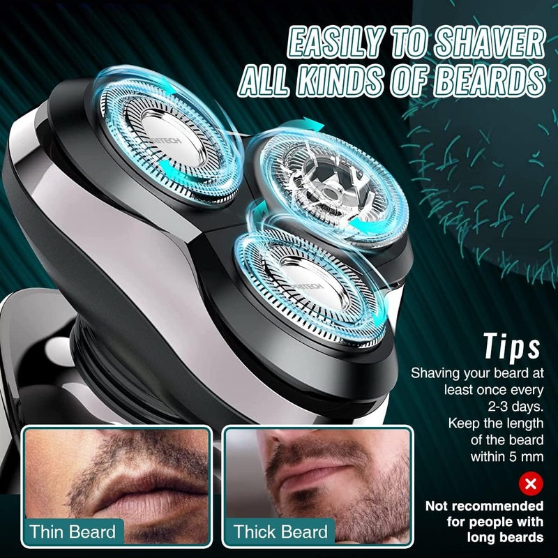 PRITECH Mens Electric Razor for Men Electric Face Shavers Rechargeable Shaving Men's Cordless Razors IPX7 Waterproof Wet Dry 3 in 1 Rotary Shavers Beard Nose Mustache Trimmer USB Charging - Image 5