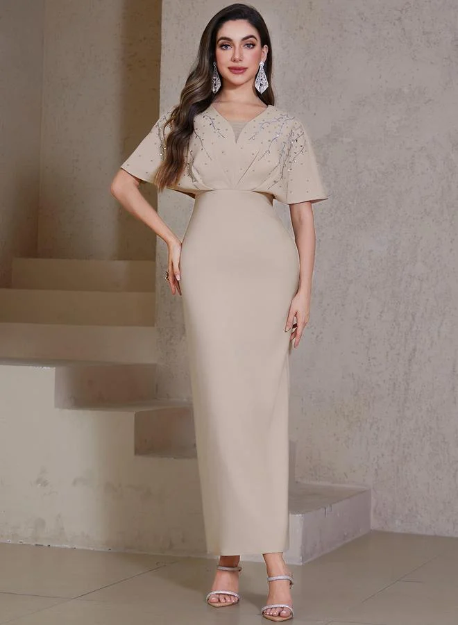Take Two V Neck Maxi Dress With Rhinestones
