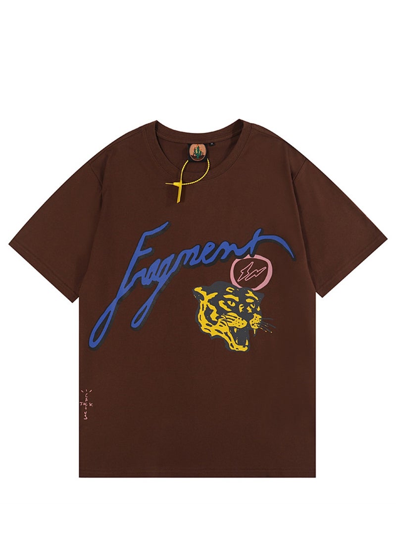 Hip-hop Kanye's same style Lightning Tiger letter print male and female couple round neck short-sleeved T-shirt  - Image 1