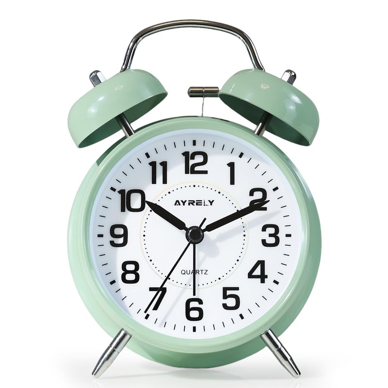 AYRELYÂ® Super Loud Twin Bell Alarm Clock for Heavy Sleepers, 4-Inch Silent Non-Ticking Quartz with Backlight, Metal Cute Clock for Kids' Rooms (Saga Green) - Image 1