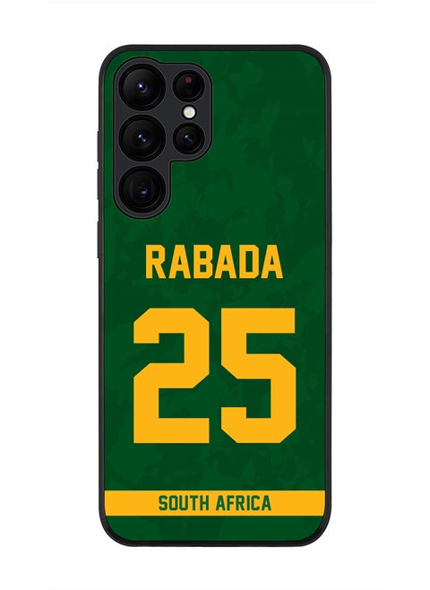 Rugged Black Edge Case for Samsung Galaxy S22 Ultra 5G, Slim fit Soft Case Flexible thin Cover - Player Name - Kagiso Rabada, Jersey Number- 25
