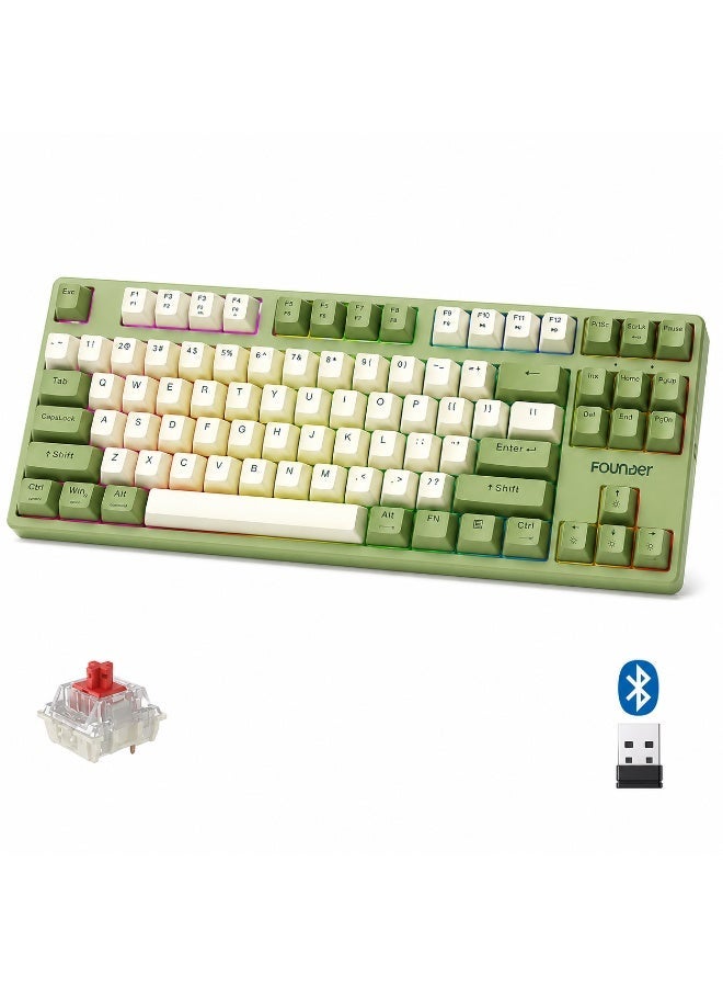 founder GK87 Wireless Bluetooth & Wired Gaming Mechanical Keyboard – Hot Swappable Red Switches, Rainbow LED 11 Modes & Side Lighting (Light Green) - Image 1
