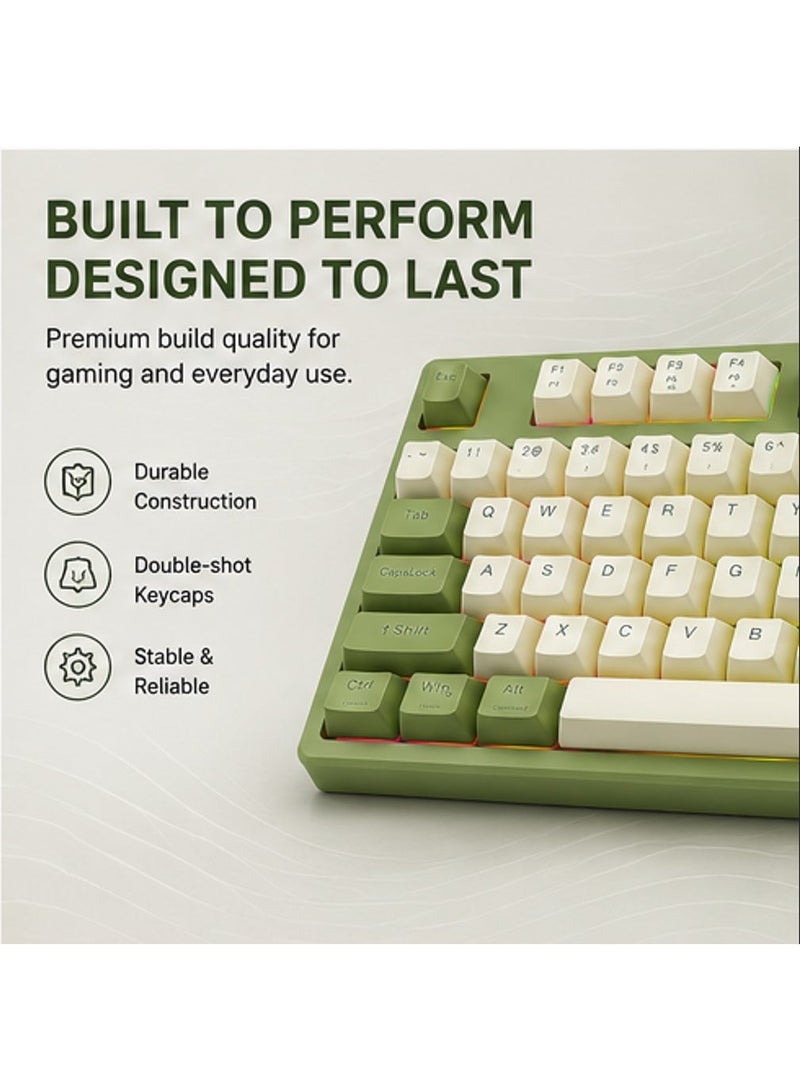 founder GK87 Wireless Bluetooth & Wired Gaming Mechanical Keyboard – Hot Swappable Red Switches, Rainbow LED 11 Modes & Side Lighting (Light Green) - Image 5
