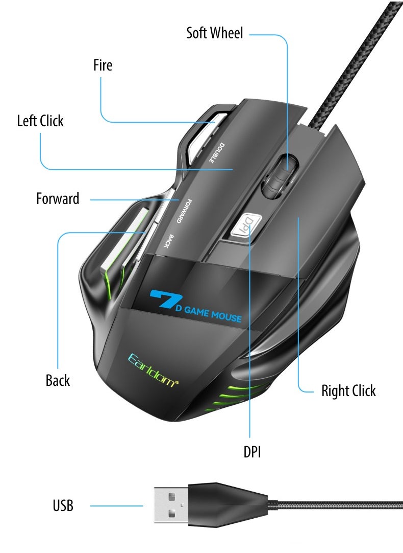 Earldom - 7-Key RGB Gaming Mouse with Warranty – Ergonomic Design, 7 RGB Lights, Adjustable DPI up to 3200 - Image 1