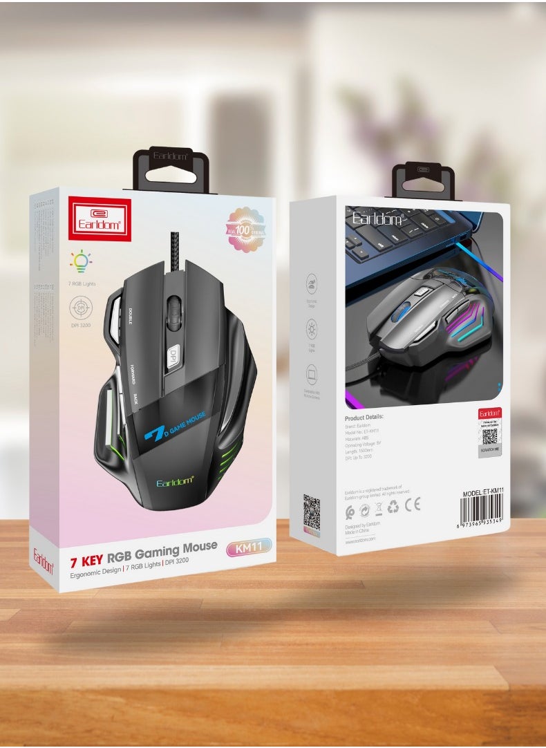 Earldom - 7-Key RGB Gaming Mouse with Warranty – Ergonomic Design, 7 RGB Lights, Adjustable DPI up to 3200 - Image 1