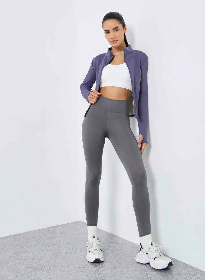 Styli Active Fleece Curved Seam Thumbhole Detail Jacket