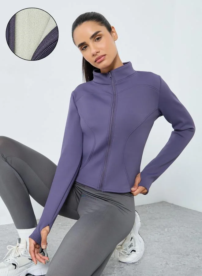 Styli Active Fleece Curved Seam Thumbhole Detail Jacket
