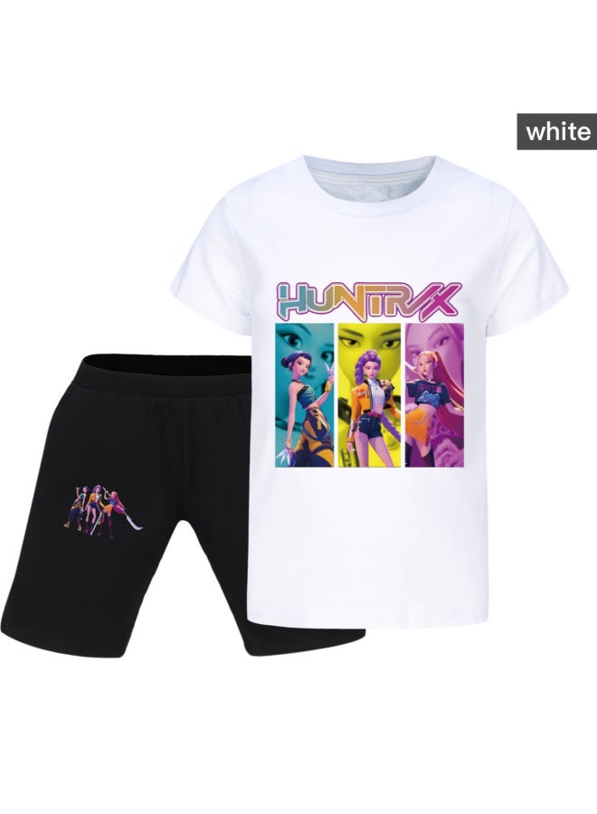 US Kpop Demon Slayer Round Neck Cartoon Print T-shirt Men Women Kids Top And Pants Set Multi-color Matching - Image 4
