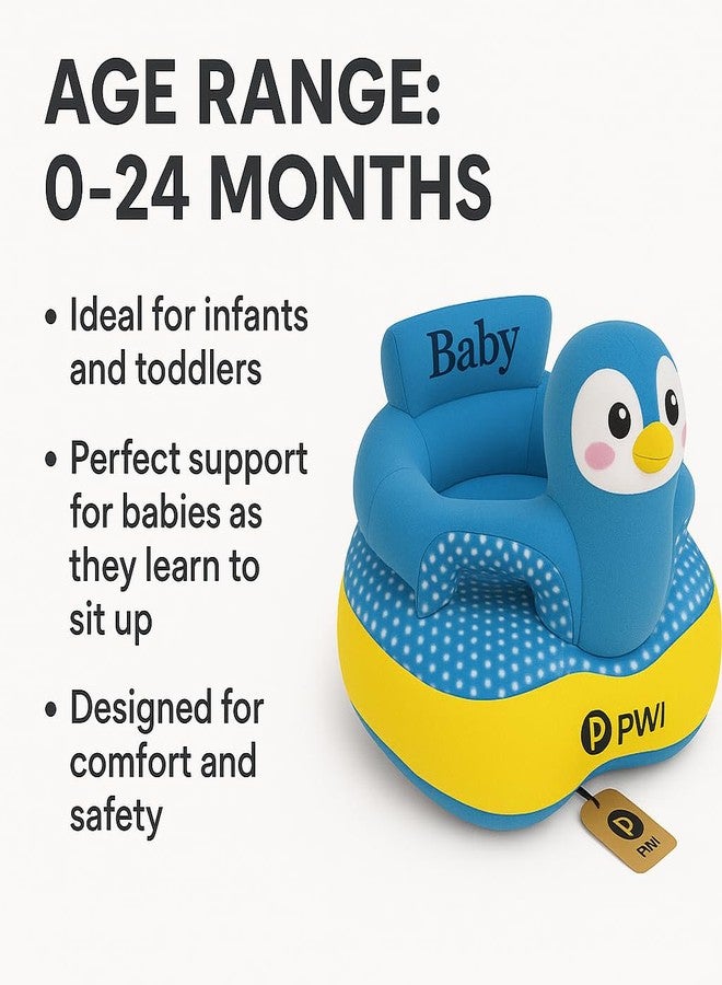 PWI Plush Baby Sitter with Backrest & Cartoon Support | Soft & Safe Seat for 0-24 Months | Blue, Lightweight & Portable - Image 4